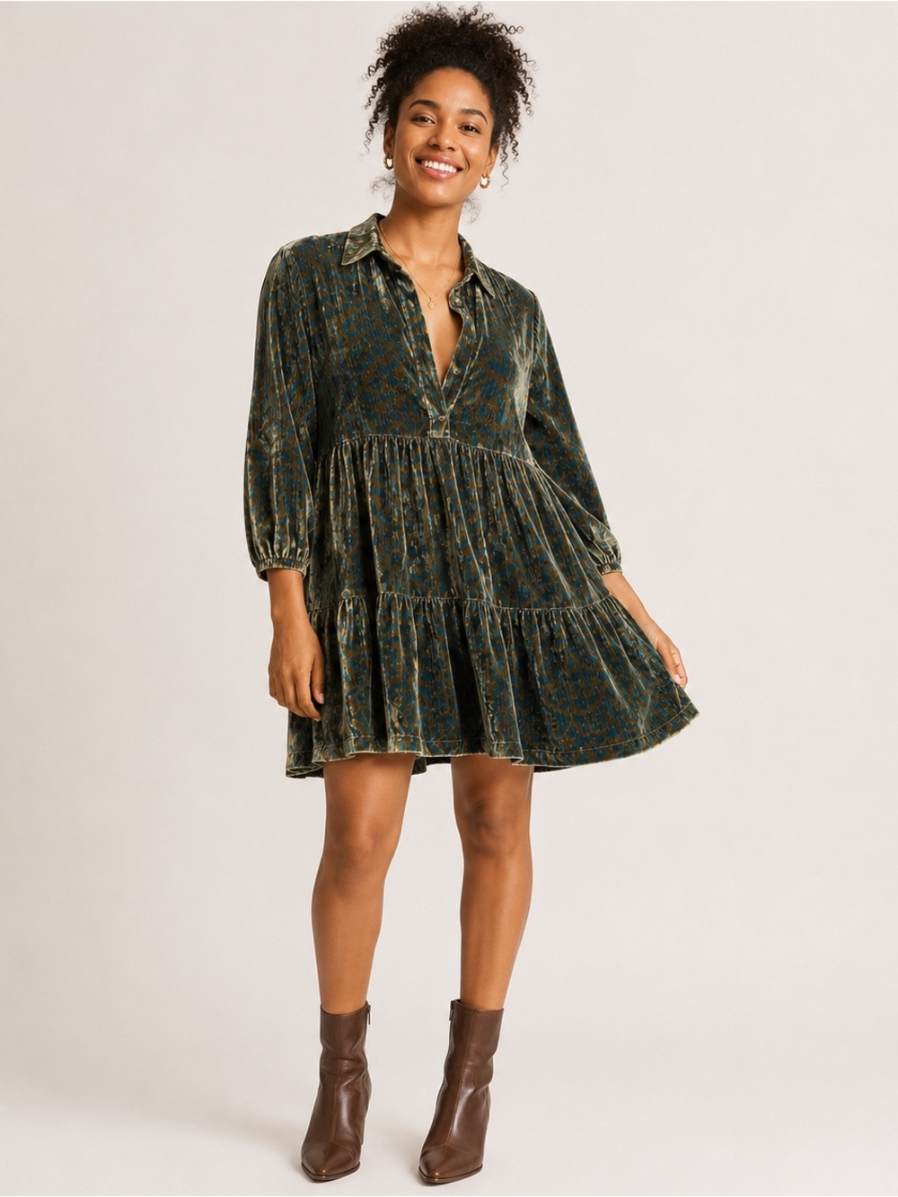 Maeve Burnout Velvet Tiered Dress XS